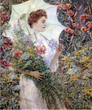 The White Parasol lady Robert Reid Oil Paintings